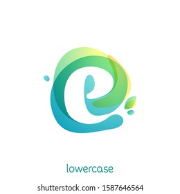 Ecology lowercase letter e logo. Overlapping watercolor font with green leaves. Vector green template can be used for vegan, bio, raw, organic.