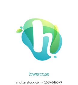 Ecology lowercase letter h logo. Overlapping watercolor font with green leaves. Vector green template can be used for vegan, bio, raw, organic.