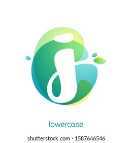 Ecology lowercase letter j logo. Overlapping watercolor font with green leaves. Vector green template can be used for vegan, bio, raw, organic.
