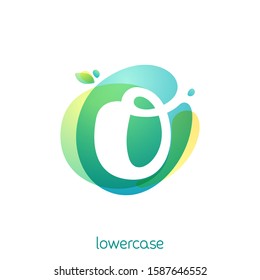 Ecology lowercase letter o logo. Overlapping watercolor font with green leaves. Vector green template can be used for vegan, bio, raw, organic.