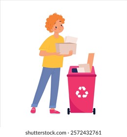 Ecology with Man Character Sort Garbage for Recycle Save Planet Vector Illustration