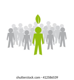 Ecology man standing in front of the crowd. Vector illustration. Simple silhouette