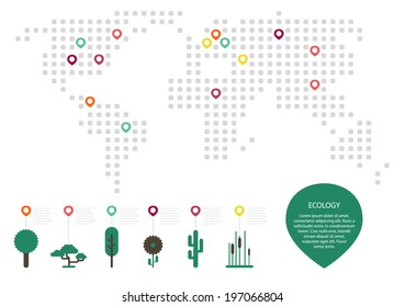 ecology map. floral icons set. graphic element.