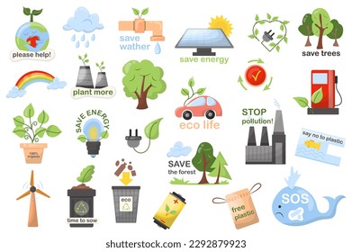 Ecology mega set elements in flat design. Bundle of protect environment, eco life, save nature and planet, recycle, renewable and alternative energy. Vector illustration isolated graphic objects