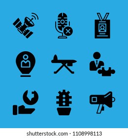 ecology, megaphone, microphone, satellite, location, id card, strategic, ironing board and cactus vector icon. Simple icons set