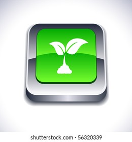 Ecology metallic 3d vibrant square icon.