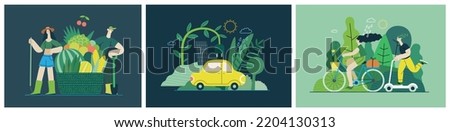 Ecology - Modern flat vector concept illustration on green positive thinking. Waste sorting, Recycling, Green energy, Save the planet, bio farming. Creative landing web page illustrations set