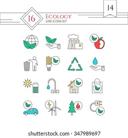 Ecology modern line color icons set