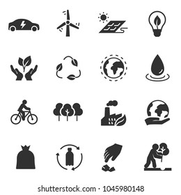 ecology monochrome icons set. conservation and restoration of the environment, simple symbols collection