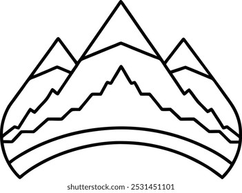 An ecology mountain outline vector art and line art illustration design. Mountain line. Simple minimal landscape. Linear silhouette of mountains. Outline rocky peaks icon, contour line.