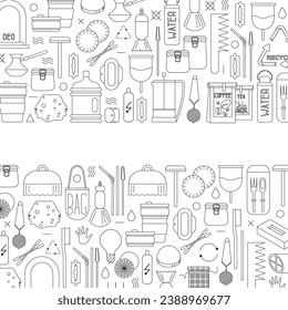 ecology and natural frame background. Zero waste lifestyle line art set. vector doodle illustration collection