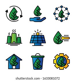 Ecology and natural icon set outline 2 Objects isolated on a white background.