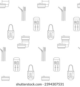 ecology and natural seamless pattern background. Zero waste lifestyle vector line art set