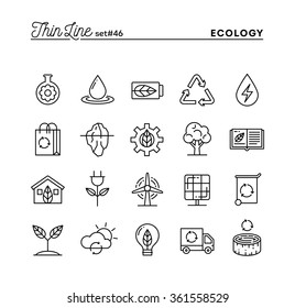 Ecology, Nature, Clean Energy, Recycling And More, Thin Line Icons Set, Vector Illustration