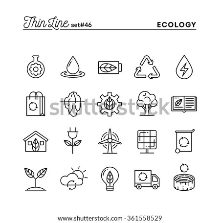 Ecology, nature, clean energy, recycling and more, thin line icons set, vector illustration