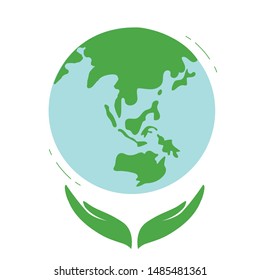 Ecology nature concept. Go green symbol. Flat icon of planet earth suitable for infographics, earth day poster, website and mobile. Vector illustration isolated on white background.