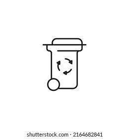 Ecology, nature, eco-friendly concept. Outline symbol drawn with black thin line. Suitable for adverts, packages, stores, web sites. Vector line icon of trash can as recycling of garbage 