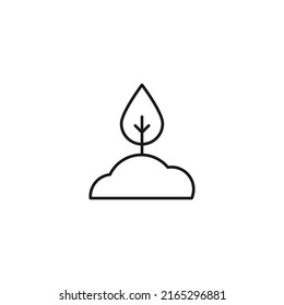 Ecology, nature, eco-friendly concept. Outline symbol drawn with black thin line. Suitable for adverts, packages, stores, web sites. Vector line icon of tree on hill 