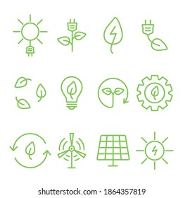 Ecology nature energy icon set. ECO green alternative energy power collection. Vector illustration isolated on white.