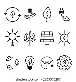 Ecology nature energy icon set. ECO green alternative energy power collection. Vector illustration isolated on white.