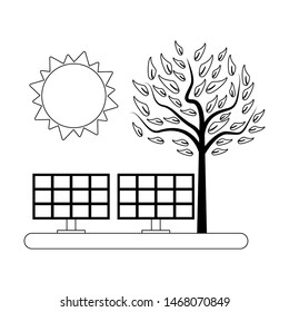 ecology nature environment save solar panels power energy in outdoor scene cartoon vector illustration graphic design