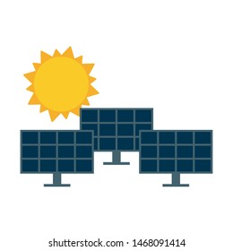 ecology nature environment save solar panels power energy with sun cartoon vector illustration graphic design