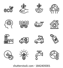 ecology & nature green icons set with white background. Thin line style stroke vector.