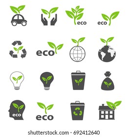 A sustainable, eco-friendly icon set can include various symbols