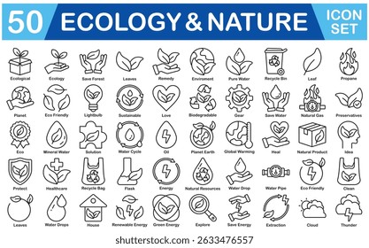 Ecology And Nature Icon Set With Ecological, Save Forest, Leaves, Remedy, Enviroment, Pure Water, Leaf, Propane, Planet, Eco Friendly, Lightbulb, Sustainable, Love, Gear, Eco