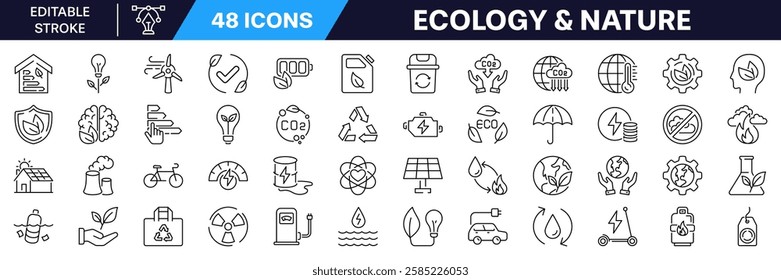 Ecology and nature icon set. Editable stroke. Linear style.