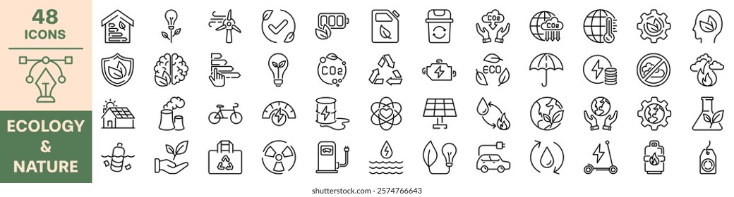 Ecology and nature icon set. Linear style.