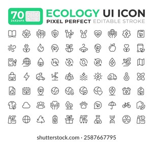 Ecology and nature line ui icons set. Researching living organisms in environment. Nature care strategy. Isolated vector outline symbols iconography. User interface elements linear, pixel perfect