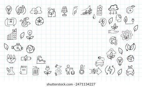 ecology. nature. protection of nature. trees. water. petrol. pack. biodegradable items. preserve nature. environment protection. EPS 10. on a white background. black color. lines. doodle. actual. curr