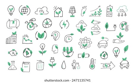 ecology. nature. protection of nature. trees. water. petrol. pack. biodegradable items. preserve nature. environment protection. EPS 10. on a white background. black color. lines. doodle. actual. curr