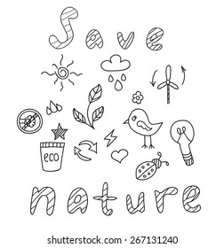 Ecology nature vector doodles.