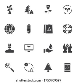 Ecology & nature vector icons set, modern solid symbol collection, filled style pictogram pack. Signs, logo illustration. Set includes icons as garbage recycling, global warming, growing plant, earth 