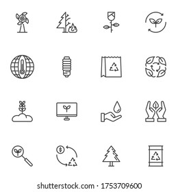 Ecology & nature vector icons set, modern solid symbol collection, filled style pictogram pack. Signs, logo illustration. Set includes icons as garbage recycling, global warming, growing plant, earth 