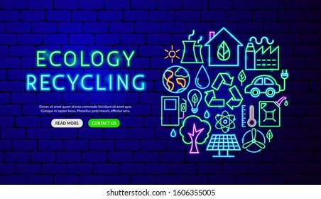 Ecology Neon Banner Design. Vector Illustration of Energy Promotion.