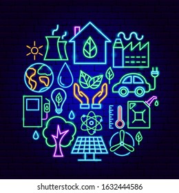 Ecology Neon Concept. Vector Illustration of Green Power Promotion.