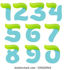 Ecology numbers set with green leaf. Vector script font for your posters, t-shirts presentation or card.