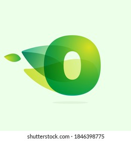 Ecology O letter logo with green leaves. Vector watercolor typeface for agriculture labels, botanical headlines, herbal posters, foliage identity etc.