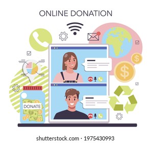 Ecology online service or platform. Idea of environmental protection and global eco-system conservation. and recycle. Online donation. Flat vector illustration