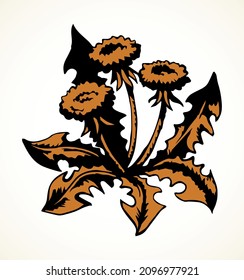 Ecology organic fresh prime seed bouquet decor set on light paper text space backdrop. Freehand outline black color ink pen hand drawn eco object emblem design in retro art doodle style. Close up view