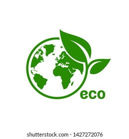 Ecology organic green planet earth. sign on a white background. Vector illustration