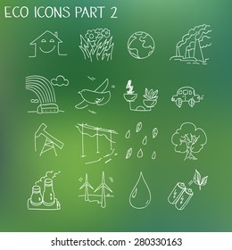Ecology organic signs eco and bio elements in hand drawn style nature planet protection care recycling save concept.