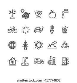 Ecology Outline Black Icon Set. Vector illustration