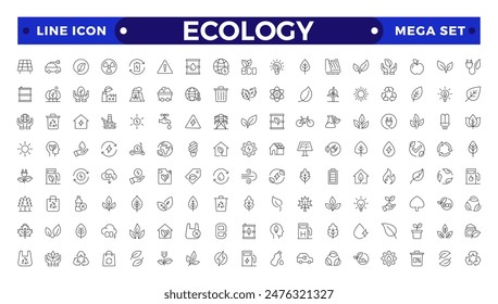 Ecology outline icon set. Icons for renewable energy, green technology. Design elements for your projects.Set of green energy thin line icons. 
