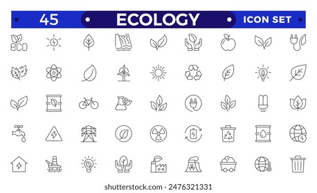 Conjunto de iconos de esquema ecológico. Iconos de energía renovable, tecnología verde. Elementos de diseño para sus proyectos. Conjunto de iconos de línea delgada de energía verde. 
