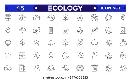 Conjunto de iconos de esquema ecológico. Iconos de energía renovable, tecnología verde. Elementos de diseño para sus proyectos. Conjunto de iconos de línea delgada de energía verde. 
