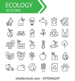 ecology outline icon set. isolated on white background. environment and sustainability symbol collection. save nature eco friendly concept. vector illustration in flat style modern design.